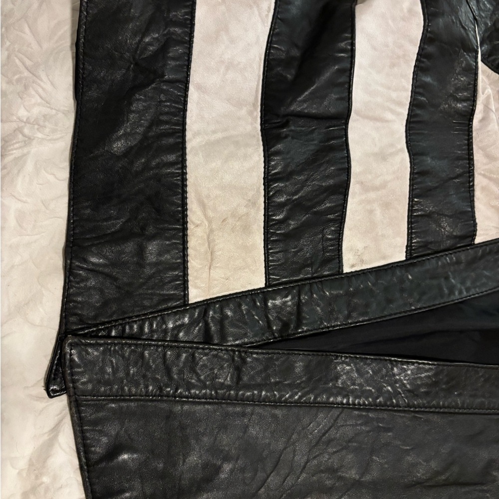 Vintage handmade hand stitched fine real leather jacket two tone white stripe - Picture 10 of 15